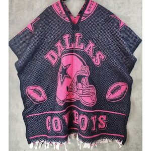 Dallas Cowboys Poncho Womens OS Pink Navy Blue Knit Fringed NFL Game Day